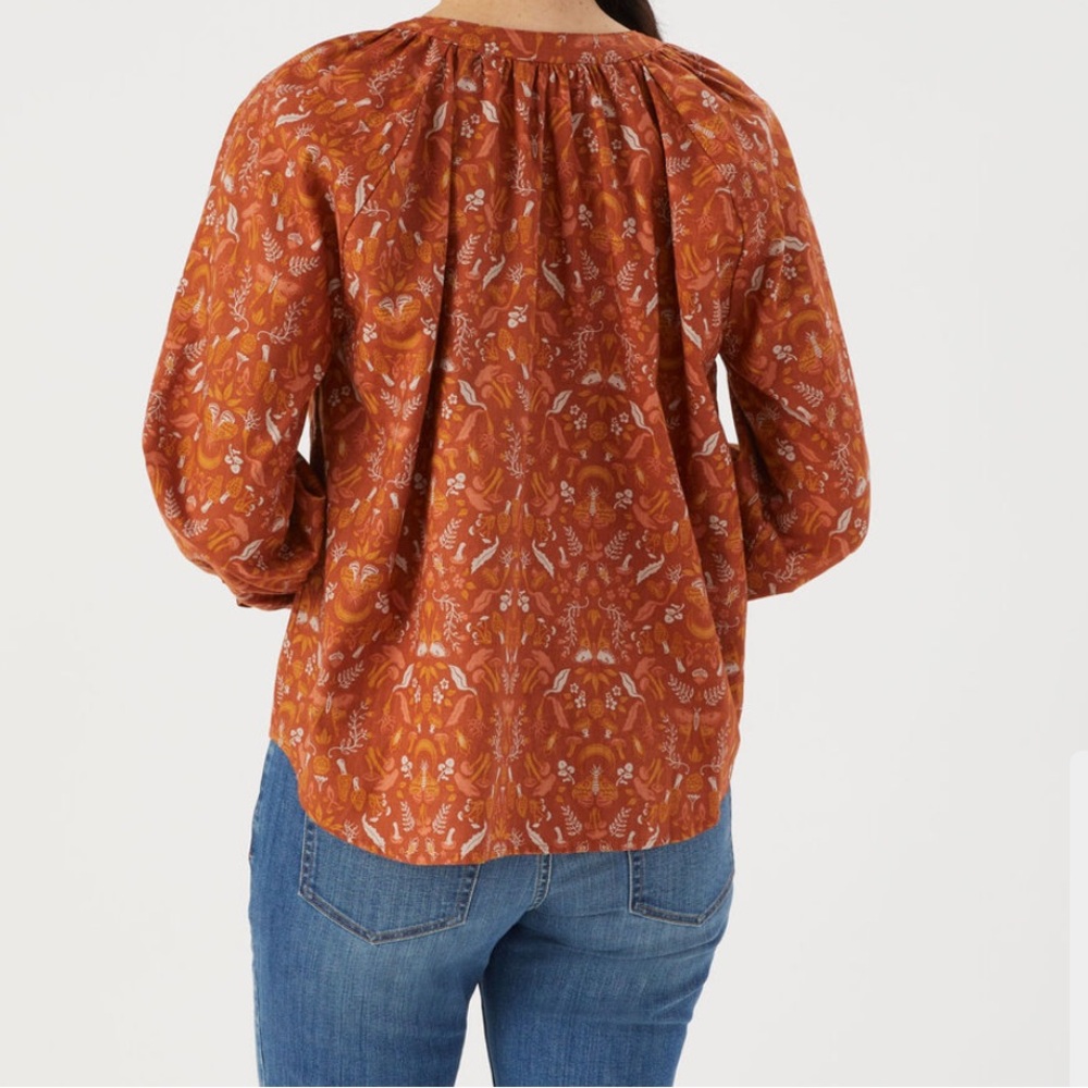 Duluth Trading Co Orange 100% Organic Cotton Patterned Blouse - Picture 5 of 9
